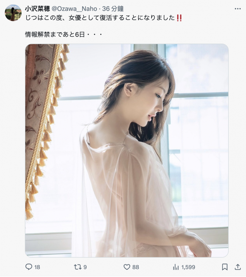 小沢菜穂(小泽菜穗)、女优复活！