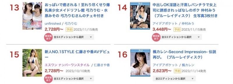 周排行榜「只有」16名！楓カレン(枫花恋)算表现不好吗？