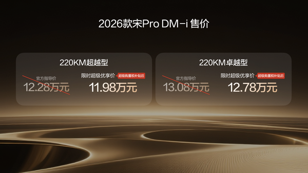 2026款宋Pro DM-i 220公里长续航发布 限时11.98万元起 2026款宋Pro DM-i 220公里长续航发布 限时11.98万元起