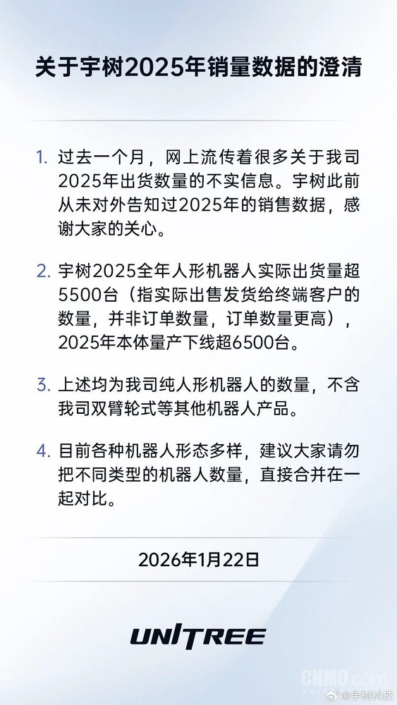 宇树科技澄清2025年销量数据：此前从未对外透露
