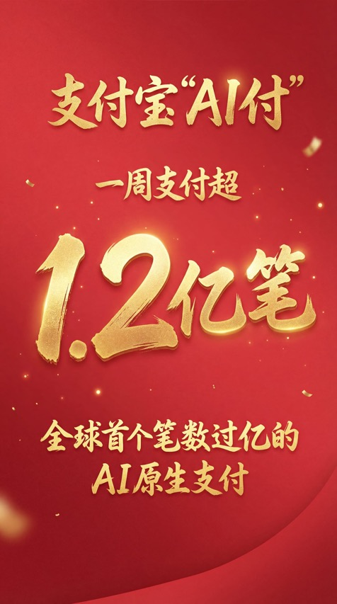 支付宝“AI付”一周支付笔数破1.2亿,成全球首个破亿AI原生支付产品 支付宝“AI付”一周支付笔数破1.2亿,成全球首个破亿AI原生支付产品